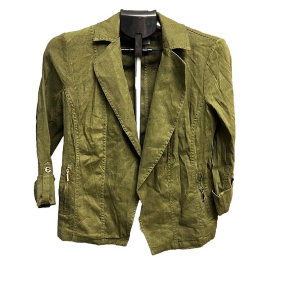 Chico's Jackets & Blazers - Chico's Women's Open-Front Army Green Jacket with Notch Collar, Size 0-2